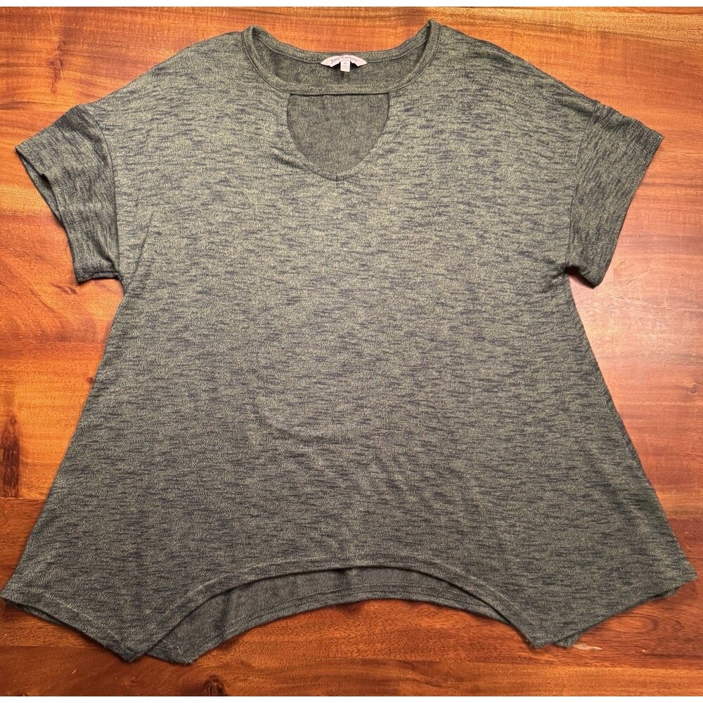 Juicy Couture Heather Green Keyhole V-Neck Handkerchief Hem Tunic Top Shirt M